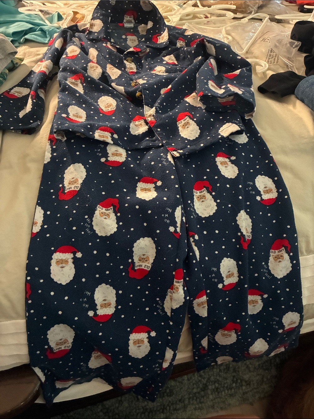 Old Navy Navy Santa Face Pajama Set with Red Hats